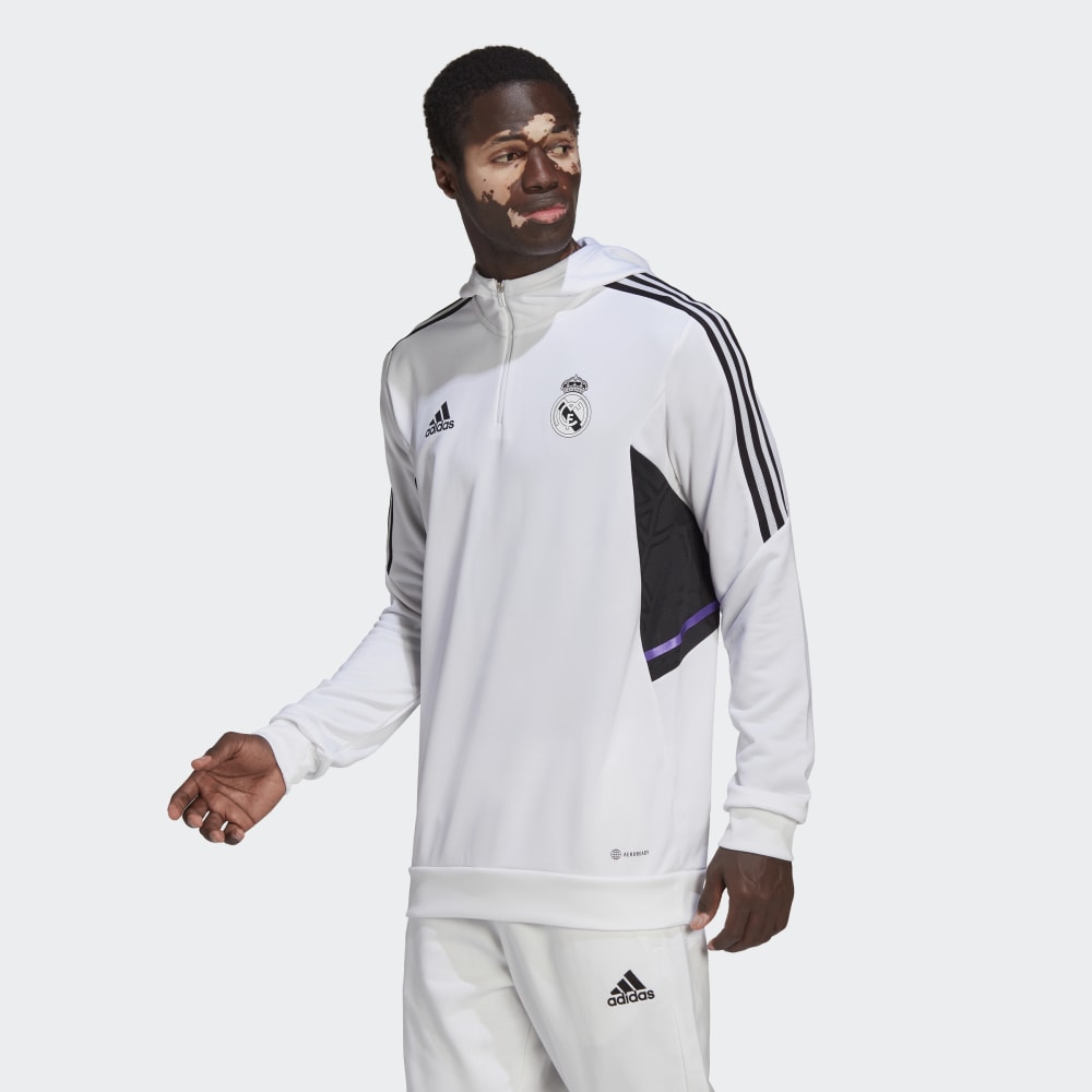 Haut d'entrainement à capuche Real Madrid Condivo 2022/2023 - Blanc/Noir/Violet