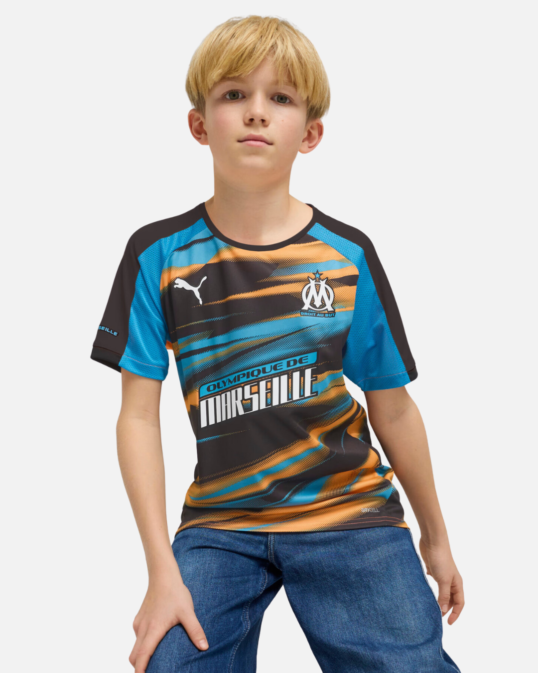 Maillot OM Faster 2024/2025 Junior - Orange/Bleu/Noir