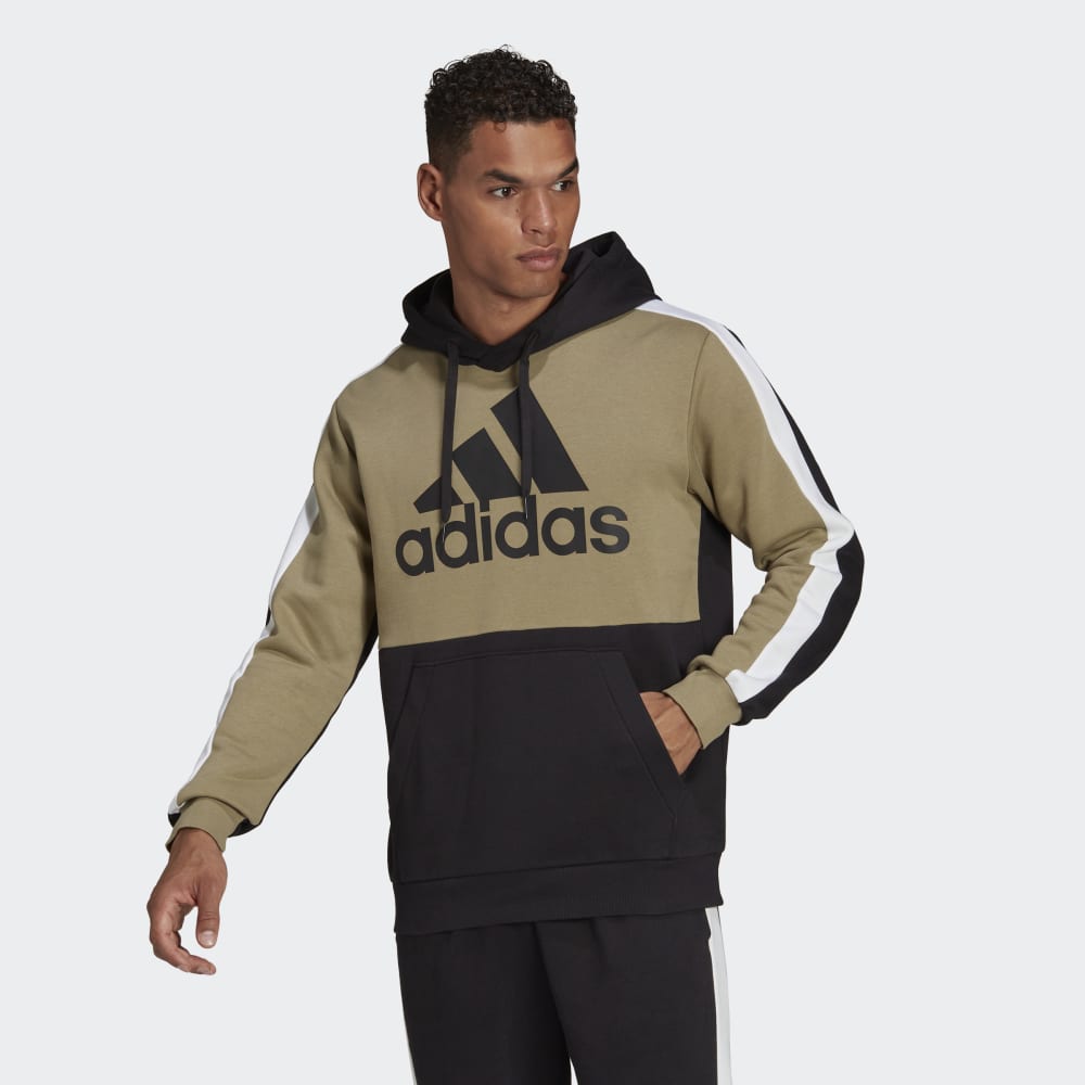 Sweat à capuche Adidas Essentials Colorblock - Kaki/Noir/Blanc