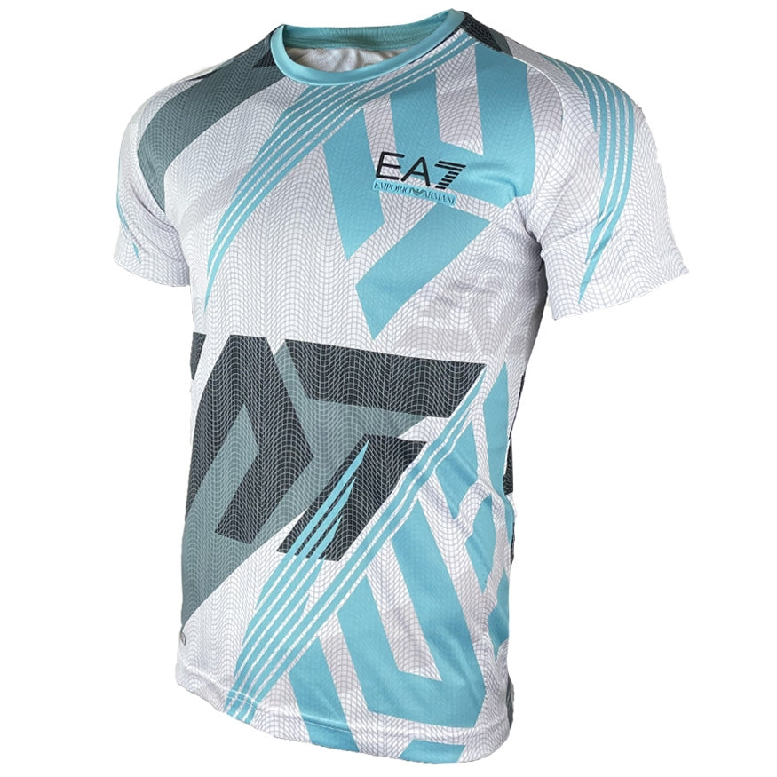T-shirt Emporio Armani EA7 Ventus 7 - Blanc/Bleu