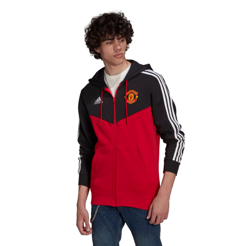 Veste Capuche Manchester United 3 stripes - Noir/Rouge